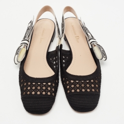 Dior Black Cannage Embroidered Fabric Moi Slingback Flats Size 37.5