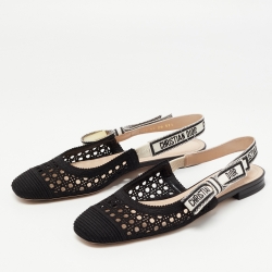 Dior Black Cannage Embroidered Fabric Moi Slingback Flats Size 37.5