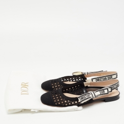 Dior Black Cannage Embroidered Fabric Moi Slingback Flats Size 37.5