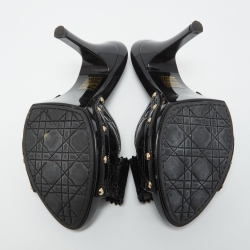 Pre Owned Dior Black Cannage Patent Leather Bow Slides Size 37