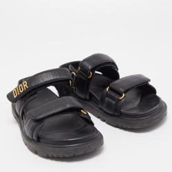 Pre Owned Dior Black Leather Buckle DiorAct Sandals Size 37.5