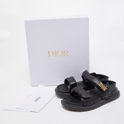 Pre Owned Dior Black Leather Buckle DiorAct Sandals Size 37.5