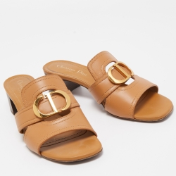 Dior Brown Leather 30 Montaigne Slides Size 38.5