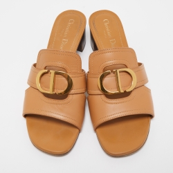 Dior Brown Leather 30 Montaigne Slides Size 38.5