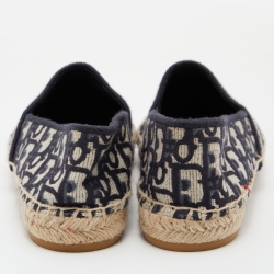 Pre Owned Dior Dark Blue/Beige Oblique Embroidered Canvas Granville Espadrille Flats Size 39