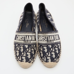 Pre Owned Dior Dark Blue/Beige Oblique Embroidered Canvas Granville Espadrille Flats Size 39