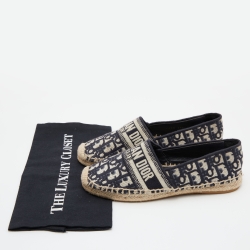 Pre Owned Dior Dark Blue/Beige Oblique Embroidered Canvas Granville Espadrille Flats Size 39