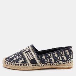 Pre Owned Dior Dark Blue/Beige Oblique Embroidered Canvas Granville Espadrille Flats Size 39
