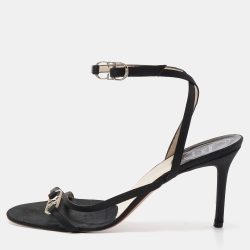 Dior Black Satin CD Ankle Wrap Sandals Size 40.5