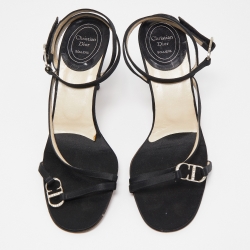Dior Black Satin CD Ankle Wrap Sandals Size 40.5