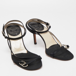 Dior Black Satin CD Ankle Wrap Sandals Size 40.5