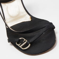 Dior Black Satin CD Ankle Wrap Sandals Size 40.5