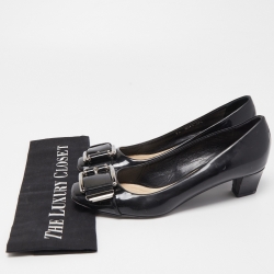 Pre Owned Dior Black Patent Leather Buckle Detail Pumps Size 37.5