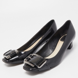 Pre Owned Dior Black Patent Leather Buckle Detail Pumps Size 37.5