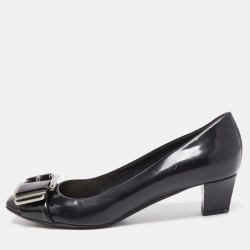 Pre Owned Dior Black Patent Leather Buckle Detail Pumps Size 37.5
