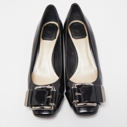 Pre Owned Dior Black Patent Leather Buckle Detail Pumps Size 37.5