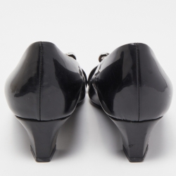 Pre Owned Dior Black Patent Leather Buckle Detail Pumps Size 37.5