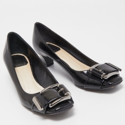 Pre Owned Dior Black Patent Leather Buckle Detail Pumps Size 37.5