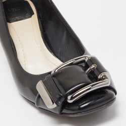 Pre Owned Dior Black Patent Leather Buckle Detail Pumps Size 37.5