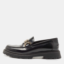 Pre Owned Dior Black Patent Leather Code Loafers Size 38