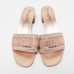 Pre Owned Dior Metallic Pink Canvas Dway  Slide Sandals Size 39