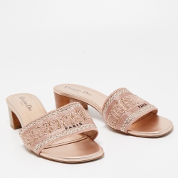 Pre Owned Dior Metallic Pink Canvas Dway  Slide Sandals Size 39