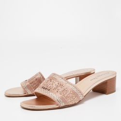 Pre Owned Dior Metallic Pink Canvas Dway  Slide Sandals Size 39