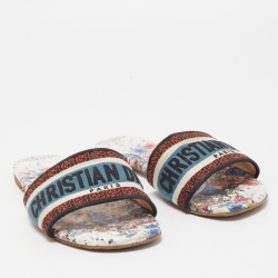 Dior Tricolor Logo Embroidered Canvas Dway Flat Slides Size 38.5