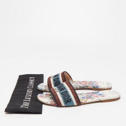 Dior Tricolor Logo Embroidered Canvas Dway Flat Slides Size 38.5