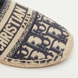 Pre Owned Dior Navy Blue/White Canvas Granville Espadrille Flats Size 37.5