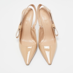 Pre Owned Dior Beige Patent Leather Bow Slingback Pumps Size 38.5