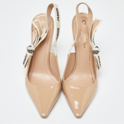Dior Beige Patent Leather J'adior Slingback Pumps Size 37