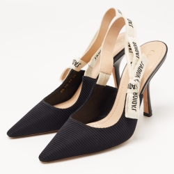 Dior Black Technical Fabric J'Adior Slingback Pumps Size 38