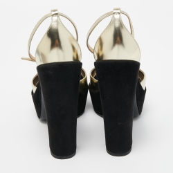 Dior Black/Gold Suede and Leather Ankle Strap Sandals Size 36