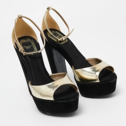 Dior Black/Gold Suede and Leather Ankle Strap Sandals Size 36