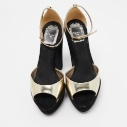 Dior Black/Gold Suede and Leather Ankle Strap Sandals Size 36