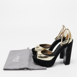 Dior Black/Gold Suede and Leather Ankle Strap Sandals Size 36
