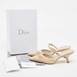 مملوكة مسبقًا Dior Gold Glitter Lace Mary Jane Slide Sandals Size 41