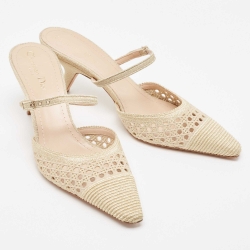 مملوكة مسبقًا Dior Gold Glitter Lace Mary Jane Slide Sandals Size 41