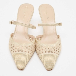 مملوكة مسبقًا Dior Gold Glitter Lace Mary Jane Slide Sandals Size 41