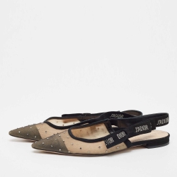 Dior Beige/Black Mesh and Suede J'Adior Slingback Flats Size 38