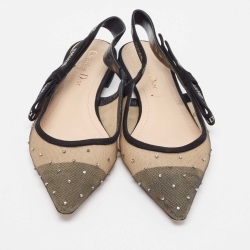 Dior Beige/Black Mesh and Suede J'Adior Slingback Flats Size 38