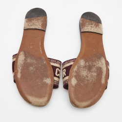 Dior Burgundy/White Leather and Canvas Dway Flat Slides Size 38  
