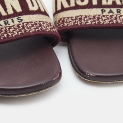 Dior Burgundy/White Leather and Canvas Dway Flat Slides Size 38  