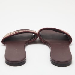 Dior Burgundy/White Leather and Canvas Dway Flat Slides Size 38  