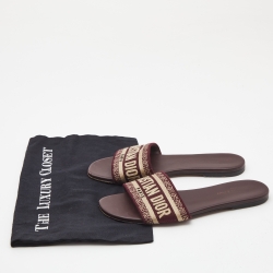 Dior Burgundy/White Leather and Canvas Dway Flat Slides Size 38  