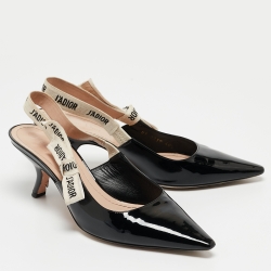 مملوكة مسبقًا Dior Black Patent Leather J'adior Slingback Pumps Size 40.5