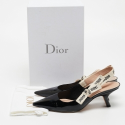 مملوكة مسبقًا Dior Black Patent Leather J'adior Slingback Pumps Size 40.5