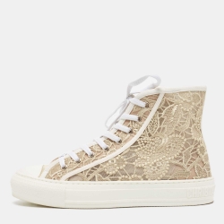 Dior Gold/White Lace and Rubber Walk'n'Dior Sneakers Size 38.5