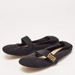 Pre Owned Dior Black Knit Fabric Mary Jane Ballet Flats Size 37.5